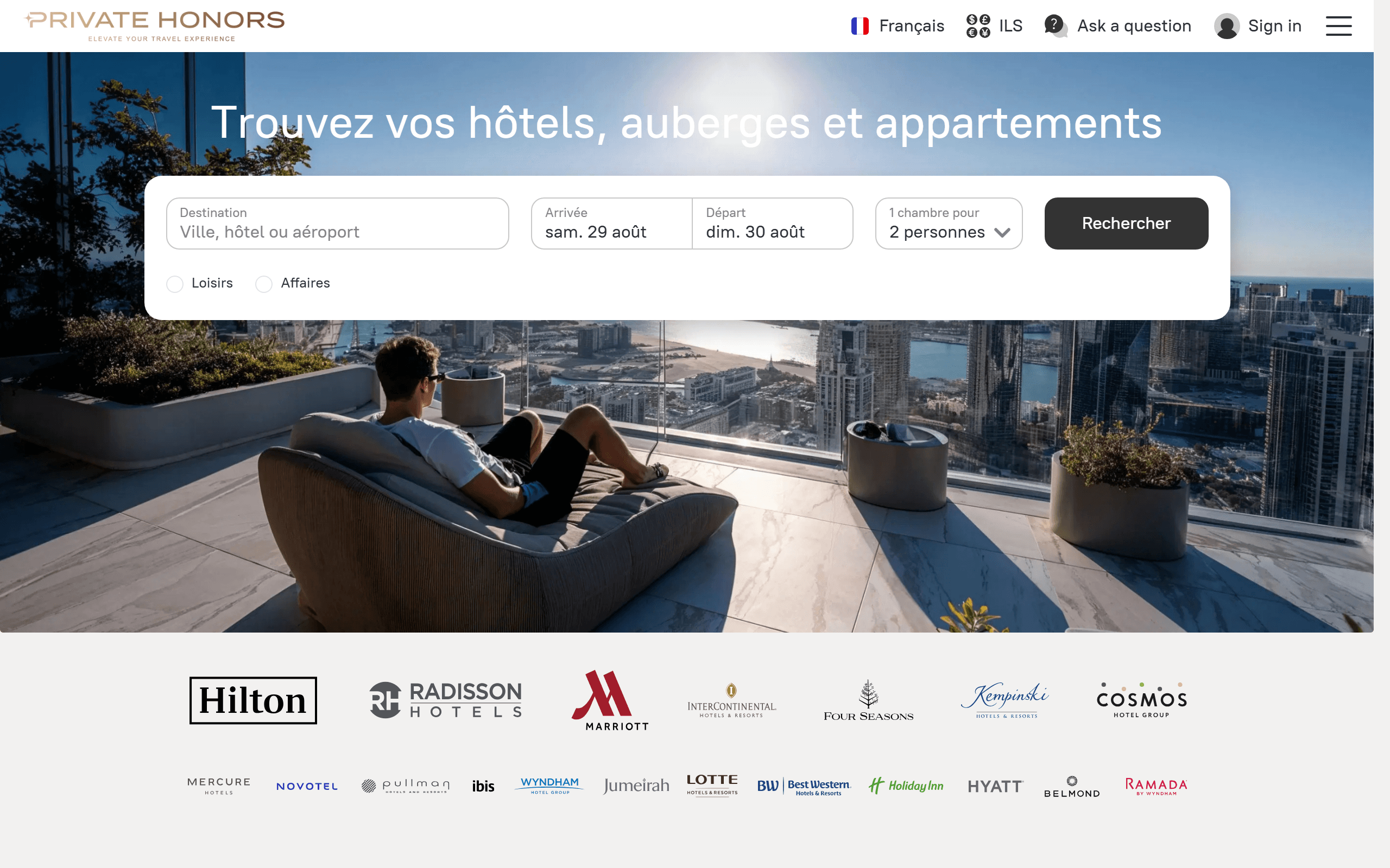 Aperçu du projet Private Honors — plateforme de réservation